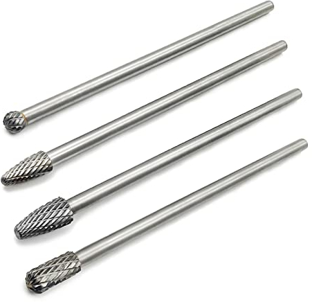 4 Stück 15,2 cm lange Reichweite, Doppelschnitt-Hartmetall-Frässtift-Set, Wolframkarbid-Bit, 0,6 cm Schaft für Heimwerker, Holzbearbeitung, Schnitzen, Bohren, Gravieren, Metallpolieren
