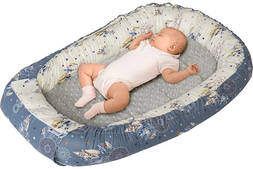 Medi Partners Babynest, gosig nest, babynest, 100% bomull, resesäng för spädbarn, 100 x 60 x 15 cm, avtagbar (Mörka fångare med grå Minky)