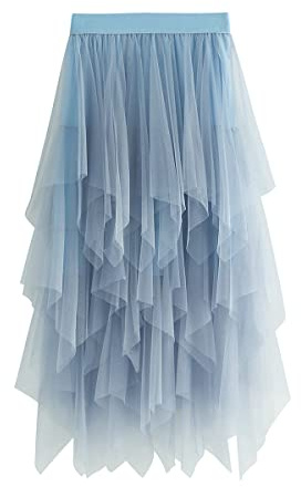 Kukeyiee Falda de Las Mujeres Tul Tutu Irregular Bajo la Falda en Capas Falda Ballet Prom Party Vestido Plisado A-Line Midi Falda Azul Talla única