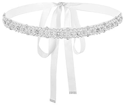 IYOU Cinturón de Boda Perlas Cinturones de Cristal Blanco Cinturones de Novia diamantes de imitación Accesorios con Cinta para Novia y la dama de honor