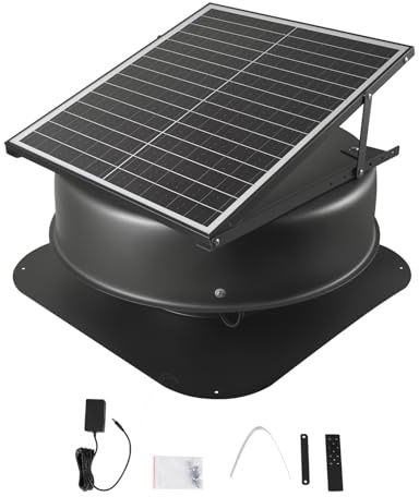 VEVOR Ventilatore di Scarico per Soffitta da Tetto 42 W Ventilatore di Ventilazione Solare Intelligente da Tetto, Termostato, Telecomando, Flusso d'Aria 1321,45 L/s Motore CC Senza Spazzole Integrato