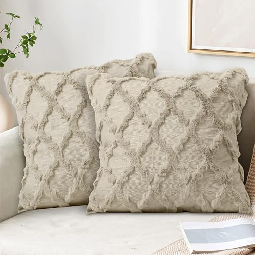 Ghope 2er Set Wolle Kissenbezüge Samt Fellkissen Sofakissen Weich Couchkissen Zierkissenbezug mit Verstecktem Reißverschluss Kissenhülle für Sofa Schlafzimmer Wohnzimmer