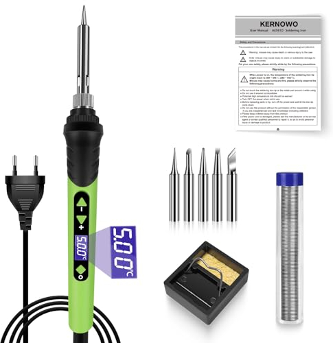Lötkolben Set, KERNOWO 110W LED Lötkolben mit Einstellbarer Temperatur (200℃-500℃) & thermostatischem Design, Lötset mit Lötdraht, 5 Lötspitzen und Lötkolbenständer für Schweißreparaturen