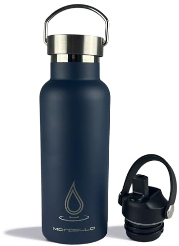 Mondello Insulated Stainless Steel Water Bottle with Straw & Strap (Navy, 500ml) – Double Wall Vacuum Flask, Leakproof BPA-Free Drinks Bottle for Hot & Cold