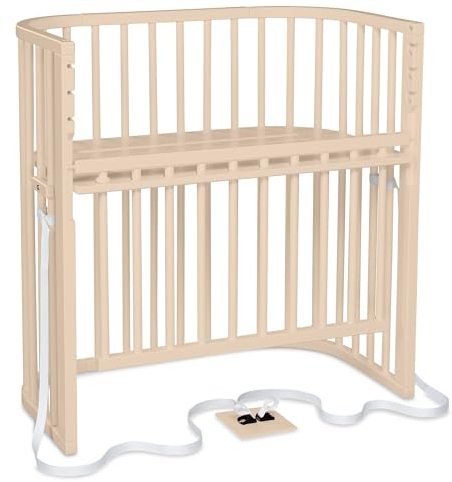 babybay Boxspring Comfort Plus Beistellbett aus massivem Buchenholz/Kinderbett Höhe stufenlos verstellbar & umweltfreundlich/mitwachsendes Babybett mit Verschlussgitter (beige lackiert)