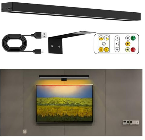 Luz de imagen inalámbrica, lámpara de pared de espejo magnético, temporizador, control remoto, exhibición de arte de pared, barra de luz regulable continua para obras de arte