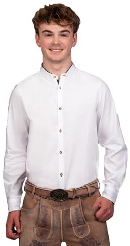 Edelnice Trachtenmode Trachten Herren Hemd Simon mit roten oder grünen Details Gr. S-5XL (DE/NL/SE/PL, Alphanumerisch, M, Regular, Regular, grün)