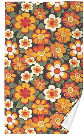 CHIFIGNO Dekoratives Handtuch, Baumwolle, Retro, Hippie, Blumen, Orange, Badezimmer, Badetücher, Küchentücher, Fitnessstudio, Handtücher, 40,6 x 71,1 cm
