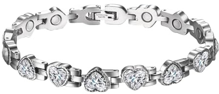 Cupimatch Bracelet Magnétique Femme,Bracelets en Acier Inoxydable,Bracelets Ultra Magnétiques avec Aimants 3500 Gauss,Cadeau de Bijoux en Strass pour la Saint-Valentin,Noël,Fête des Mères