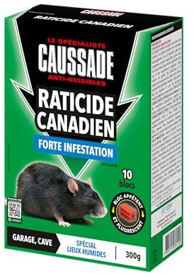 CAUSSADE Anti Rats & Souris - Efficacité Radicale - Lieux très humides – Appâts Blocs - Prêt à l'emploi - Une Ingestion Suffit - Fabriqué en France - 20 Blocs Fluorescents - 600g CARBLBF300X2