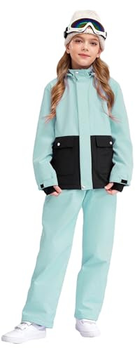 Aislor Conjunto De Chándal De Esquí Para Niñas Chaqueta De Manga Larga Y Pantalones Con Cintura Elástica Traje De Nieve Cálido Para Snowboard Verde claro 9-10 años