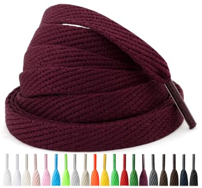 Handshop 2 pares de cordones planos para zapatillas 10mm ancho 20 colores, cordones anchos para zapatillas deportivas, zapatillas de skate Borgoña 114 cm