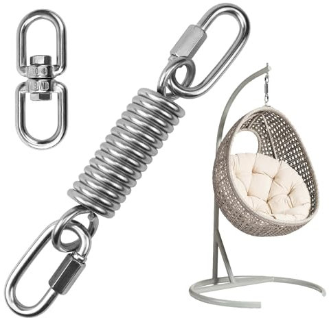 BHHTBB Schwingfeder für Hängesessel Hängesessel Schaukel Aufhängung bis 250KG, Hängemattenfeder für Federwiege, 304 Edelstahl mit 360° Drehwirbel 2 Karabinerhaken für Boxsäcke Yoga