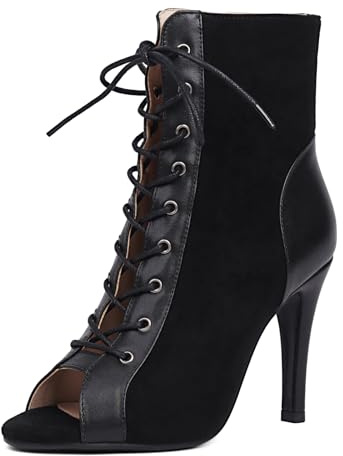 Ceciloroda Mujer Heeled Burju Baile Zapatos Peep Toe Mesh Botines Stiletto Gladiador Sandalias Comfy Dressy Sandalias Ballrrom Cordones Black Size 42