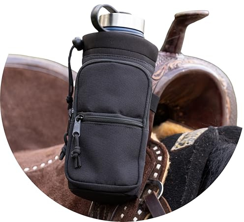 STARKENBURG COMPANY Horse Saddle Water Bottle Holder, Black Water Holder, Multi Pocket Horse Saddle Drink Holder up to 40oz, Horse Gifts, Horse Stuff Horse Tack