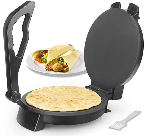 FineMade Compact 10'' Roti Maker Machine, Electric Tortilla Press with Detachable Handle, Prensa Para Tortillas,Chapati Maker Machine, Burrito Maker, Tortillera, Black
