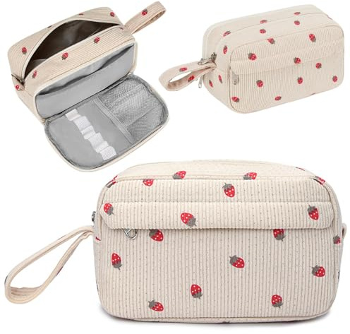 ZXTGBQ Estuche portalápices Grande, Estuche Escolar, Organizador de papelería Oficina, Estuche de Lápices de Pana, Maquillaje Neceser, Papelería de Oficina, Neceser Maquillaje para Niñas (Fresa)