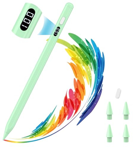 Stylet MoKo pour iPad 2018-2025,Stylet USB-C à Charge Rapide avec Écran LED et Sensibilité à L'inclinaison pour Apple iPad A16/11/10/9/8/7/6,Air 7/6/5/4/3/M3/M2,Pro 13/12,9/11/M4,Mini 7/6/5, Vert