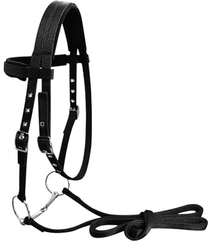 Vibhgtf Cabestro Ajustable para Caballo – Brida con 3 Hebillas y Gargantilla, Cabezada de Nailon Suave | Cabezada Duradera con Cuerda de Guía para Establo, y Entrenamiento