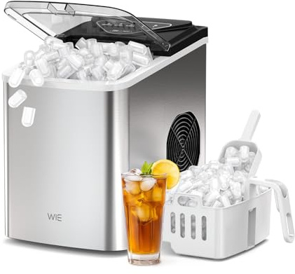 WIE Macchina del Ghiaccio 15KG/24H, Ghiaccio Pronto in 6 Minuti, Serbatoio 2L, Autopulizia, Macchina Ghiaccio da Banco Portatile con Cestello e Paletta–Ideale per Casa, Feste, Ufficio, Camper, Bar