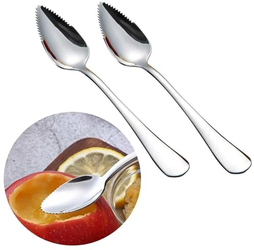2 Pcs Grapefruit Spoon, Silver Grapefruit Serrated Spoon, Stainless Steel Grapefruit Spoon with Serrated Edge,for Citrus Fruits, Lemon, Kiwi, Melon, Apple Puree (Silver)