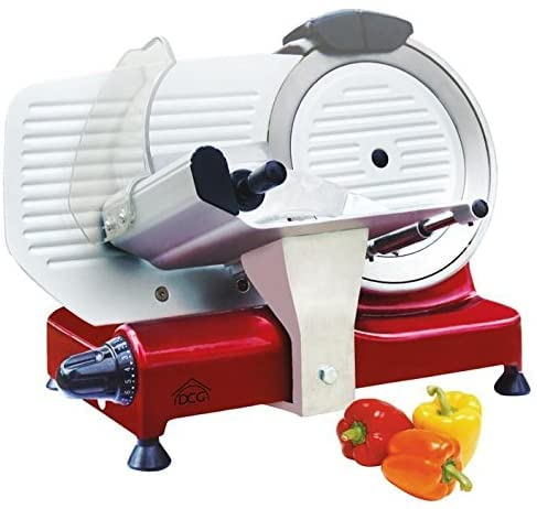DCG Eltronic AS2495 - Affettatrice Elettrica 400W Alluminio, motore ad induzione, colore Rossa