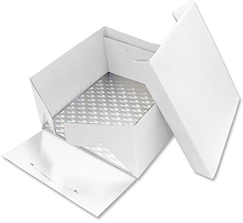 PME BBS888 Support Carré et Boîte à Gâteau, Plastique, Blanc, 25 x 25 x 15.2 cm