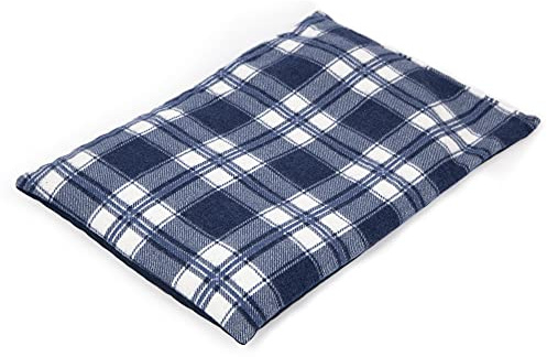 Cuscino termico - Semi di lino - flanella, blu a quadri- 30x20cm - Terapia caldo e freddo - Microonde, forno e frigorifero
