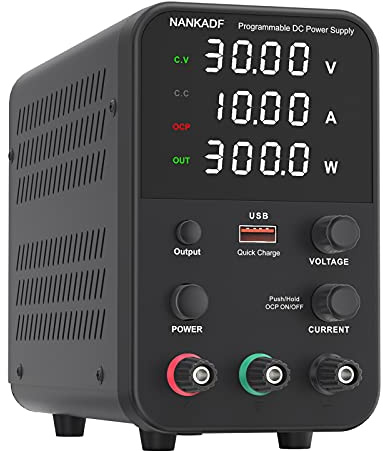 NANKADF Labornetzteil (0-30V,0-10A),DC Regelbar Netzgerät mit 4-stelliger LED-Anzeige (Gebereinstellknopf/Ausgangsschalter)