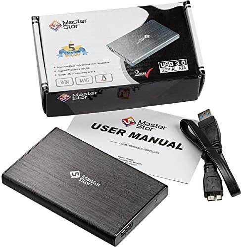 MasterStorb Disco Duro Externo USB 3.0 Super-Fast 2.5 SATA Disco Duro Portátil Disco Duro Portátil, Rojo, Plateado, Negro, Azul y Rosa Todos los GB diferentes disponibles (320GB, Negro)
