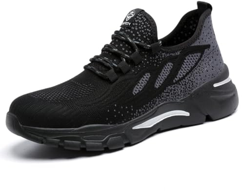 HYCOPROT Zapatos De Seguridad Para Hombres y Mujeres, Zapatillas Con Punta De Acero, Zapatos De Trabajo Ligeros y Transpirables, Zapatos Deportivos De Seguridad Con Colchón De Aire (Negro, numeric_38)