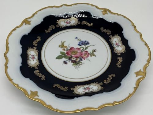 Casa Padrino Piatto di Porcellana Barocco di Lusso Bianco/Blu Scuro/Multicolore/Oro Ø 33 cm - Piatto Piano in Porcellana - Accessori Porcellana - Porcellana Reichenbach - Fatto in Germania