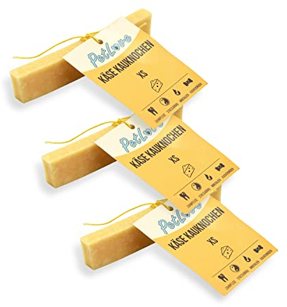 PetLove Hartkäse für Hunde • 100% natürlicher Kauknochen aus Käse • Kaukäse Hund • Kauspaß & Zahnpflege • Ideal für unterwegs • 3er Pack • Größe XS: 10-30g