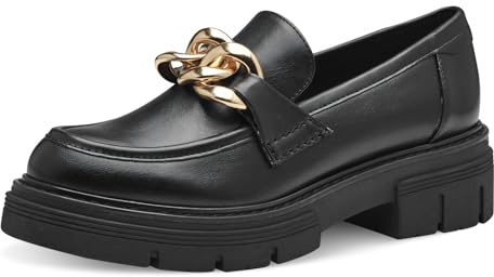 MARCO TOZZI Mocassini Donna con Tacco con Zeppa Vegani, Nero (Black Gold), 36 EU