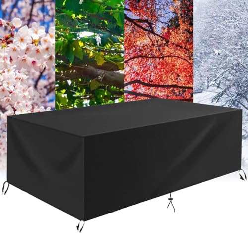 HNKDKJ Funda Mesa Exterior Impermeable 255x85x60cm(LxWxH) Rectangular Funda Muebles Jardin Cubierta for Patio Sofa de Jardin Anti Viento Anti-UV 420D Oxford Funda Mesa Exterior Protectora-Negro