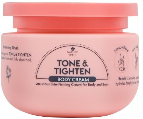 Nature Spell Tone & Tightening Body Cream, Vegan, 250ml | Firming Moisturiser for Skin Elasticity, Infused with Hyaluronic Acid, Plant Collagen & Ginseng