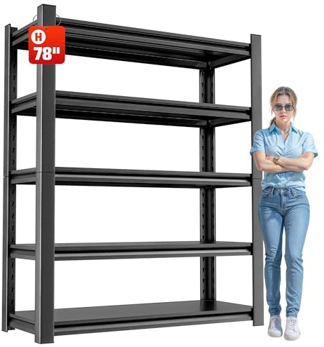 OLLRRACT Metal Garage Shelving Unit, 5 Tier Heavy Duty Storage Shelf, Utility, and Industrial Use - Durable Metal Storage Rack Shelving, Garage Storage Shelf Organizer 16 D x40 W x78 H