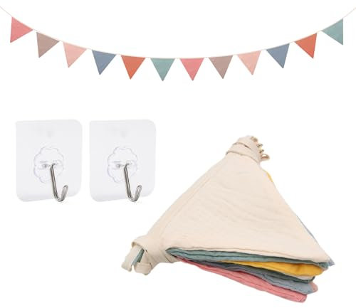 KASURE Wimpelkette Kinderzimmer, Wimpelkette Stoff Geburtstag, Mini Musselin Stoff für Geschenke, Wimpelkette Bunt für Hausbett Deko, Babyzimmer Deko für Junge und Mädchen (Typ A)