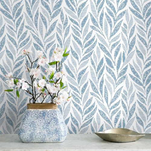 Safiyya Peel and Stick Wallpaper Boho Contact Paper Peel and Stick Modern Bathroom Wall Paper for Bedroom Blue and White Wallpaper Self Adhesive Removable Vinyl Roll 118x17.3