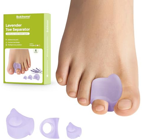 Bukihome Separatore per dita sovrapposte, confezione da 6 distanziatori per alluce valgo, con estratto di lavanda, correttore per dita a martello, riallinea le dita storte (multicolore, lavanda)