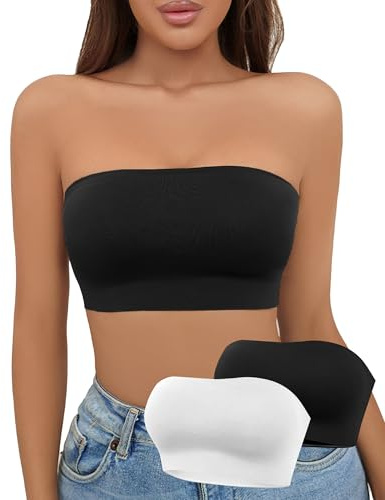 EOAMGO Soutien-Gorge sans Bretelles pour Femmes sans Armatures, Bandeau, Non rembourré, Haut Extensible (FR/ES, Alpha/Lettres, Grand, Taille Normale, Taille Normale, Noir + Blanc)