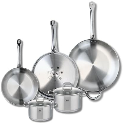 ELO 9511750 Batterie de cuisine 5 pièces, Ensemble de 3 Poêles de cuisson 24, 28 et 32 cm et 2 faitouts 14 et 16 cm Elo Profi Citrin, inox, induction