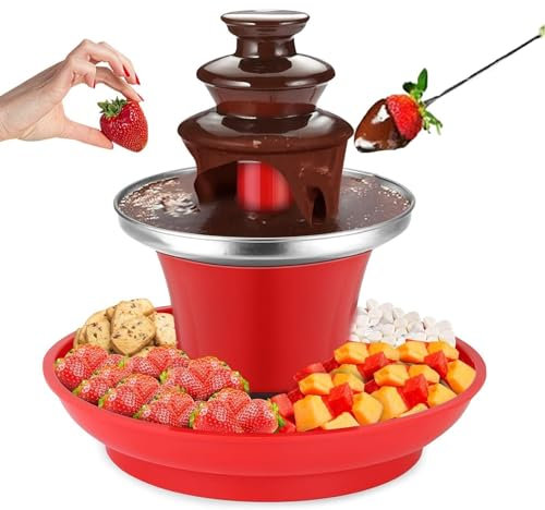 YZRDCXM Fuente de Chocolate Mini de 3 Niveles, minifuente de Fondue de Chocolate, Fuente de Fondue de Chocolate eléctrica de Acero Inoxidable con Bandeja Desmontable, for Chocolate con Leche