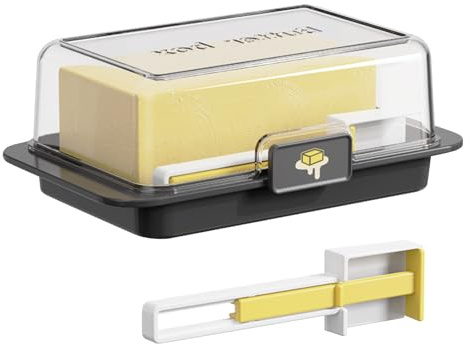 Large Butter Dish with Lid for Countertop and Fridge Refrigerator Door Shelf, 200g Airtight Butter Keeper with Scraper for European/ Butter/French Butter/Cream Cheese