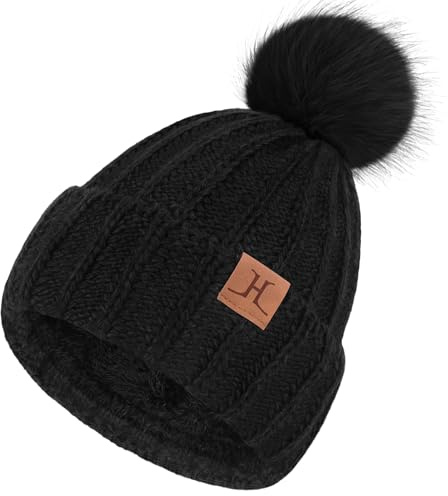 ZASFOU Femme Hiver Bonnet Pompon Chapeau Chaud Tricot Torsadé Polaire Doublé Casquette Cadeaux pour Femmes