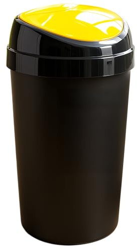 60L Premium Black Brabatia Plastic Touch Top Bin, Dustbin, Rubbish Bin for Kitchen, Home With Coloured lids Black/Blue/Red/Silver/Green/Yellow (Yellow)