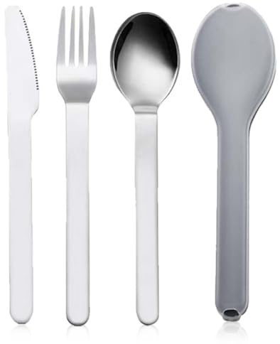 ZENQARI 1 Set Posate da Campeggio Acciaio Inossidabile Materiale Compatto E Portatile 1 Cucchiaio e 1 Forchetta e 1 Coltello Adatto per Scuola E Viaggio E Campeggio