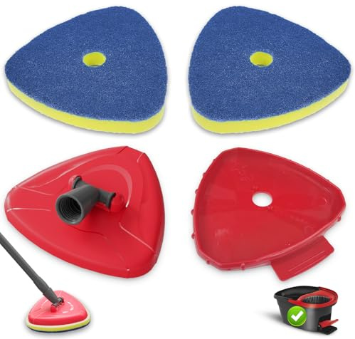 2 Bitar Reservhölje för Vileda Turbo Spin Mopp, Mopp Reservhuvuden med 2 Skrubbsvampar 1 Bas och 1 Adapter för Badrum, Kök, Glas och Olika Hårda Golv
