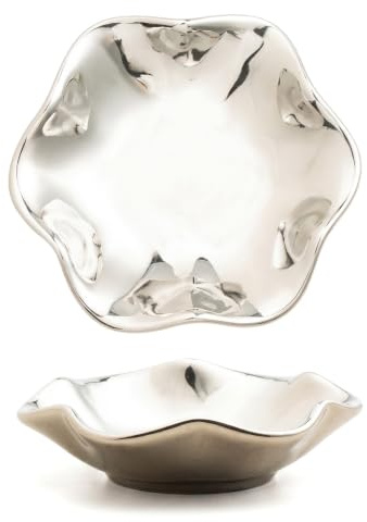 CavspkArt Ceramic Jewelry Dish, Decorative trinket Tray, Small Ring dish, Trinket Key tray, Jewelry Plate, Key Bowl, Ceramic trinket dish Gift for Women and Girls (Silver)