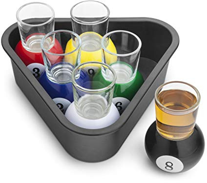 Final Touch Set of 6 Pool Shots - Novelty Shot Glasses & Tray Drinking Gift Set FTA1836